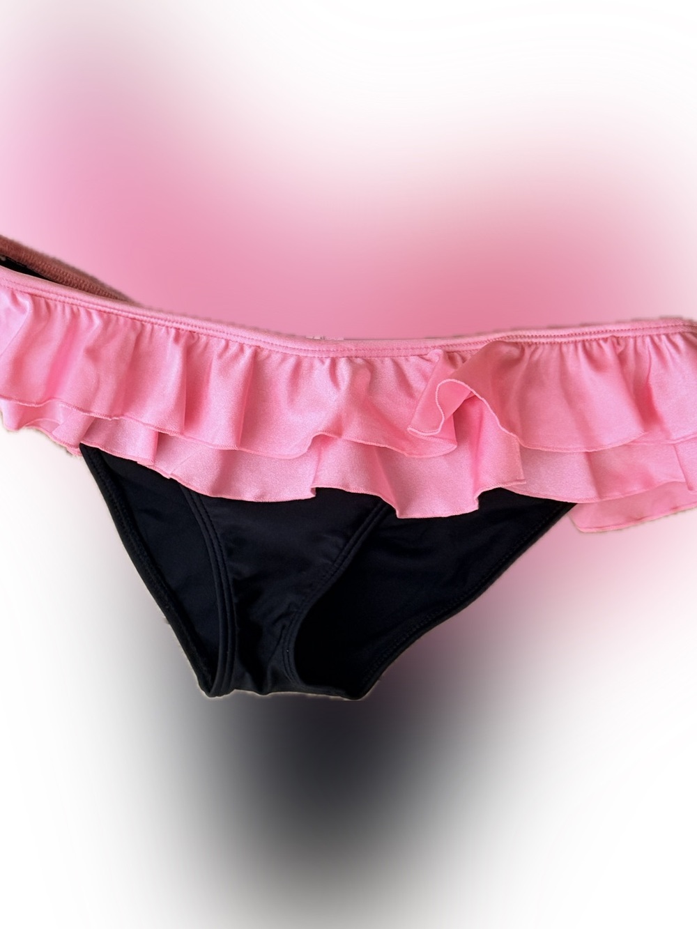 Luli Fama Ruffle Black and Pink Bikini Bottom nwt